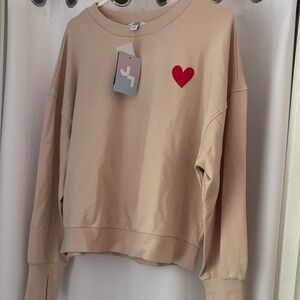 JoyLab Beige Sweatshirt with Red Heart, NWT